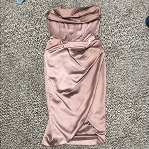Bardot Strapless Satin Dress in Blush